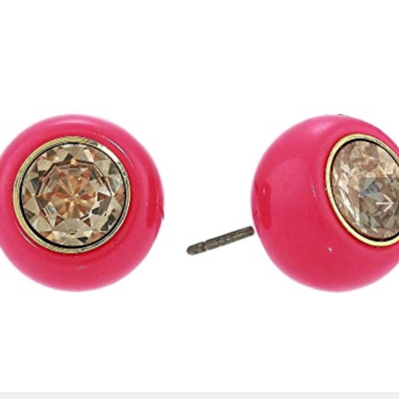 Kate Spade Gold Tone Crystal & Pink Resin Earrings - Picture 1 of 4